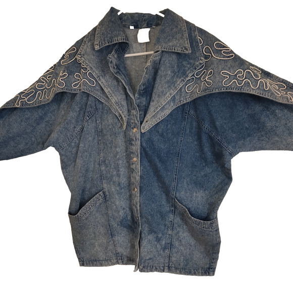 Vintage 80s Denim Jean Jacket Coat Women's S Western Yoke Stonewashed Snaps - Picture 2 of 16